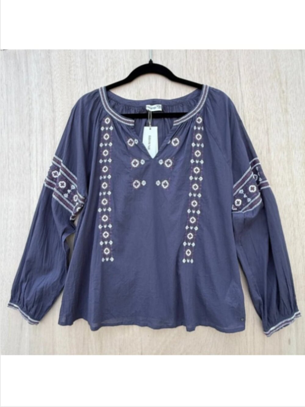 Brownie Spain Boho Embroidered Cotton Peasant Tunic Blouse Small